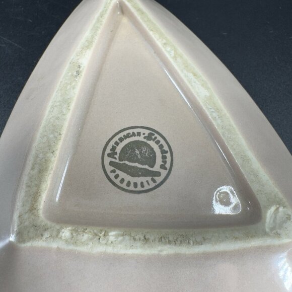 Vintage American Standard Tan Glazed Triangle Ashtray Dish Houseware Marked VTG - Picture 6 of 14